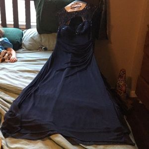 Navy Blue w/ Sequins Floor Length Evening Gown